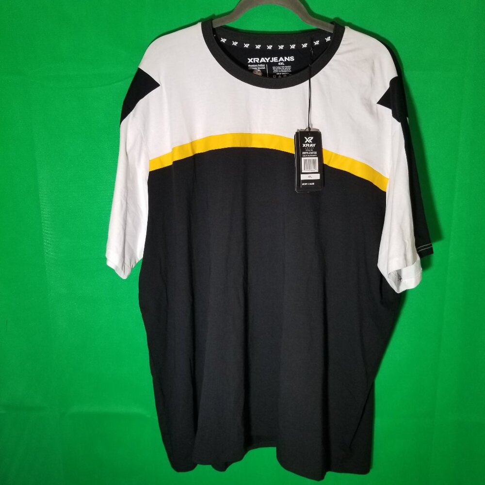 Xray Jeans Mens 4XL Black White Yellow Stripe Shirt Casual Big Tall Retro NWT